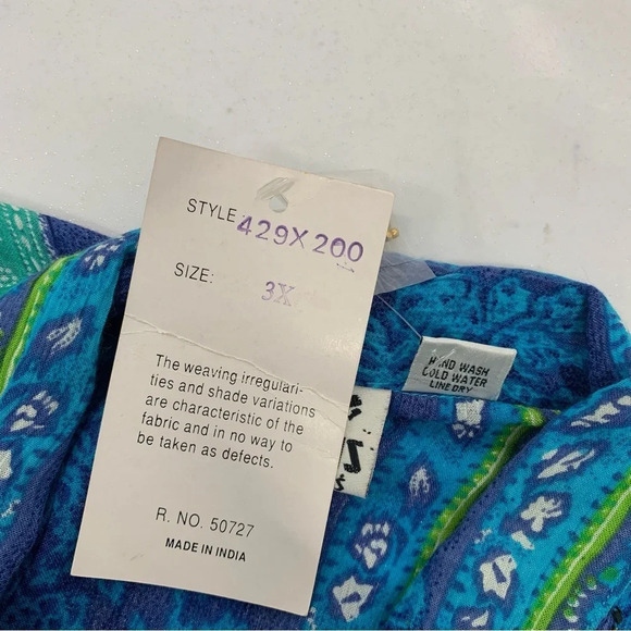 Kaktus Blouse Top Plus Size 3X Beaded Gauzy Colorful Button Front Art to Wear - Picture 9 of 11